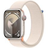 Apple Watch Series 9 (GPS + Cellular 45 mm) Smartwatch - Kast van sterrenlicht aluminium - Sterrenlicht geweven sportbandje. Conditie bijhouden, Saturatie-app en Ecg-app, CO₂- neutraal