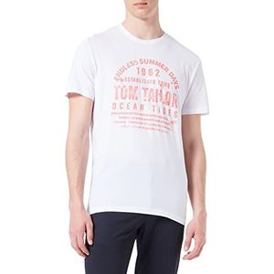 TOM TAILOR Uomini T-shirt met print 1031567, 20000 - White, L