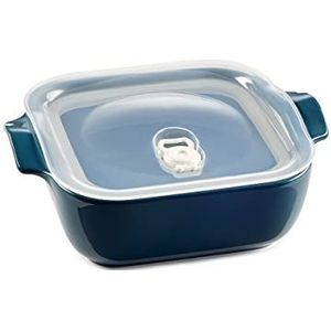 ESPRIT DE CUISINE - Vierkante Keramische Ovenschaal - Met Luchtdicht Deksel - Ergonomische Handgrepen - Krasbestendig Emaille - Gemaakt in Frankrijk - 1,1L - 21,1x17,2x7cm Buiten - Pruisisch Blauw