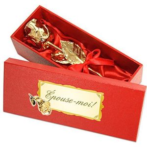 Echte gouden roos met wijd: Epouse-moi!, bedekt met 999 goud, ca. 16 cm, met geschenkdoos en echtheidscertificaat