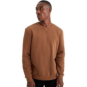 DeFacto Trui met lange mouwen voor heren - ronde hals sweatshirt voor heren (Cinnamon, S), bruin (cinnamon), S