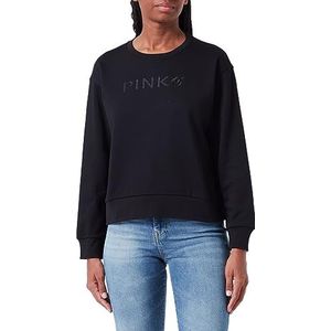 Pinko Spam sweatshirt van katoen, logo met lange mouwen, zonder kraag voor dames, Z99_Zwart Sedan, XS