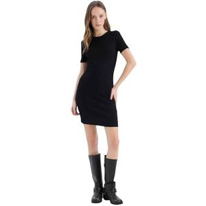 DeFacto Jurken zomer - bodycon jurk dames stijlvol en elegant - zomerjurken vrouwelijke en comfortabele jurk, zwart, XS