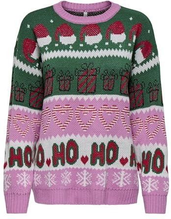 Trui met ronde hals in grof tricot ONLY. Acryl materiaal. Maten M. Groen kleur