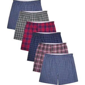 Fruit of the Loom Labelvrije boxershorts voor heren, gebreid en geweven, verpakking van 6 stuks, Verschillende ruitpatronen, M