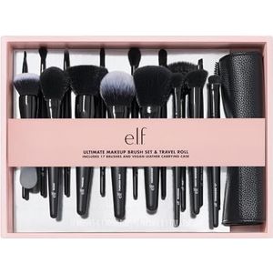 e.l.f. Ultimate Makeup Brush Set & Travel Roll, 17-delige borstelset, borstels voor oogschaduw, foundation, poeder, concealer en meer, veganistisch en dierproefvrij