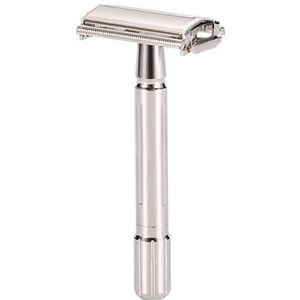 THE SHAVE FACTORY - Vlindersysteem Veiligheidsmes - Chroomkleurig - Scheermes van Messing met 10 Premium Double Edge Mesjes