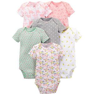 Simple Joys by Carter's baby-meisjes 6-pack BodysuitBodysuit met korte mouwen, Multicolor/Dinosaurus/Bloemen/Bosdieren/Fruit/Harten, 0-3 Maanden