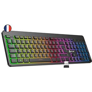 KLIM Light V2 toetsenbord draadloos AZERTY + plat, ergonomisch, discreet, waterbestendig, stil + verlicht gamingtoetsenbord voor PC Mac PS4 Xbox 1 + geïntegreerde batterij met lange levensduur
