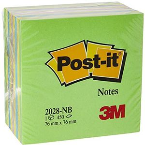 Post-it 2028NB zelfklevende notitieblokjes, 70 g/m², 76 x 76 mm, 450 vellen neongroen/blauw/geel