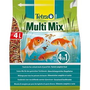 Tetra Pond Multi Mix - visvoer voor verschillende vijvervissen met vier voersoorten (vlokkenvoer, voedersticks, Gammarus, wafer), 4 liter zak