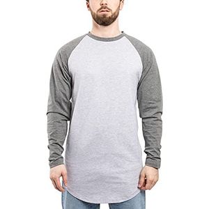 Blackskies Honkbalshirt met lange mouwen | Heren Fashion Raglan Mannelijk Rond Langshirt Oversize Longshirt - S M L XL, Asgrijs-zilvergrijs, XL (Lang)