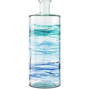 H&h vaso frances in vetro riciclato decorato azzurro h 40 cm