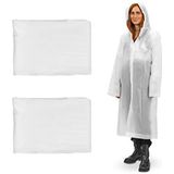 Relaxdays regenponcho, set van 2, capuchon en mouwen, regencape herbruikbaar, dames & heren, waterdicht, licht, wit