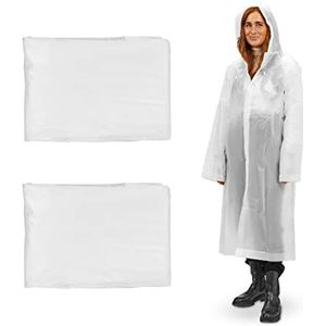 Relaxdays regenponcho, set van 2, capuchon en mouwen, regencape herbruikbaar, dames & heren, waterdicht, licht, wit