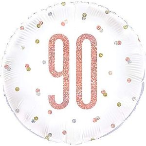 Unique Party 84909 verpakt nummer rond Mylar Ballon-18 | Glitter Rosé goud | 1 St., Rose Gold, Leeftijd 90