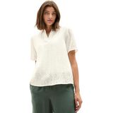 Blouse - Vanilla White - Korte Mouwen - Normale Overhemdkraag - Lichte Structuurpatroon