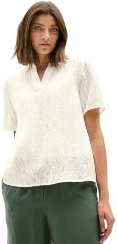 Blouse - Vanilla White - Korte Mouwen - Normale Overhemdkraag - Lichte Structuurpatroon