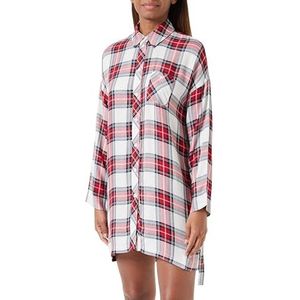 Emporio Armani Damesjurk Tartan Christmas Viscose Night Shirt, Check Cream/Marine/Robijn, XS