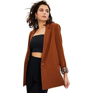 TRENDYOL Dames Liner Gedetailleerd Jas Luipaard Primer Detailed Blazer Jacket, Black, bruin, 34