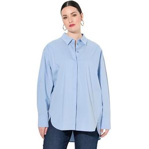 Ulla Popken Dameshemdblouse, parelmoerknopen, oversized, hemdkraag, blouse met lange mouwen, lichtblauw, 54-56
