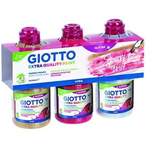 GIOTTO EXTRA KWALITEIT VERF GLITTER SET 3X250 ML:GOUD-ZILVER-ROOD, 542500