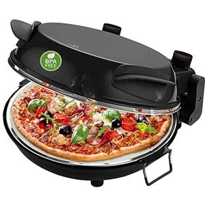 Emerio Pizzaoven, plaat van vuurvaste steen, bakt pizza in korte tijd (ook voor TK pizza), diameter 31,5 cm, 1200 watt, timer, BPA-vrij, pizzaschep van roestvrij staal, PM-129032.2, zwart