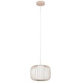 EGLO Hanglamp Terrarosa, pendellamp boven eettafel, eettafellamp van metaal in zandkleur en wit textiel, lamp hangend voor eetkamer, E27 fitting, Ø 28,5 cm