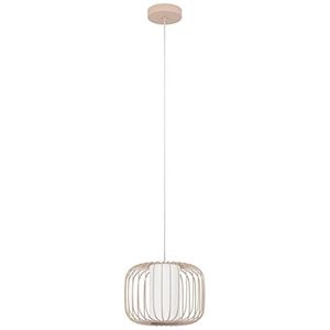 EGLO Hanglamp Terrarosa, pendellamp boven eettafel, eettafellamp van metaal in zandkleur en wit textiel, lamp hangend voor eetkamer, E27 fitting, Ø 28,5 cm