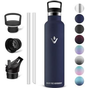 Vikaster Drinkfles, 1000 ml thermosfles, BPA-vrij, thermosfles met rietje, voor school, sport, fiets, camping, fitness, outdoor