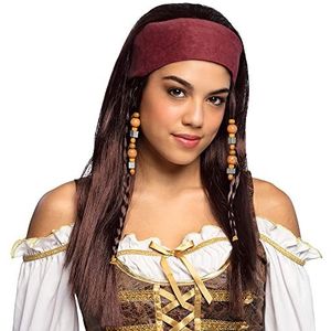 Boland 85741 Piratenpruik voor volwassenen, synthetisch haar met bandana en parels, zeerover, kostuum, carnaval, themafeest