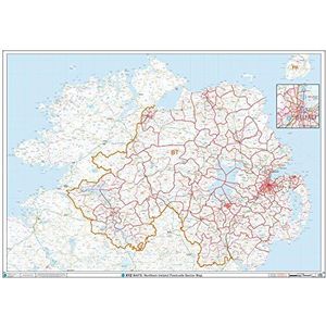 XYZ Maps Noord-Ierland Postcode Sector A0 Kunststof gecoate wandkaart, 1189 mm x 841 mm Grootte