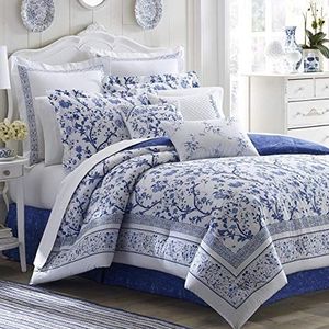 Laura Ashley Luxe premium ultrazachte dekbedovertrekset, lichtgewicht en comfortabel beddengoed, stijlvol ontwerp voor thuisdecoratie, katoen, Charlotte Blue, Queen