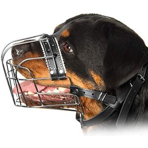 Metalen muilkorven voor hond Rottweiler № 3 draadmand verstelbare lederen riemen leer verstelbaar de omtrek is 10,6-15 inch lengte 2,7 * 3,7 cm