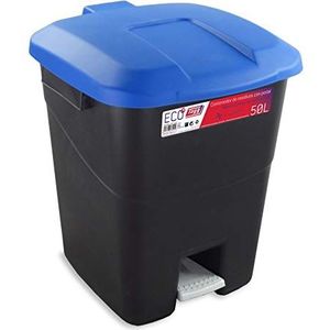Tayg Blauwe deksel afvalcontainer 50 liter met pedaal, zwarte basis