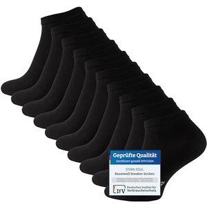 STARK SOUL Essentials sneakersokken, katoen, zwart, wit, grijs, jeans, blauw, roze, rood, geel, oranje, kleurrijk, maat 35-50, Oeko-Tex Standard 100, 10 paar, 10 paar - zwart, 43/46 EU