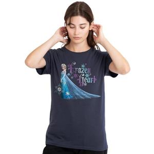 mandarin creative ltd Frozen Elsa Has A Frozen Heart dames T-shirt, diep marineblauw, klein, Diepe marine, S