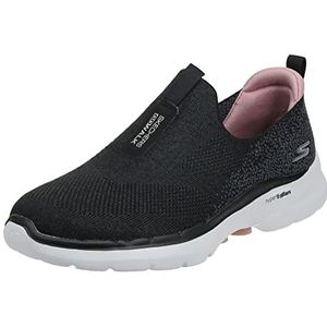 Skechers Women's GO Walk 6-glimmering sneakers, zwart/roze, 7 breed