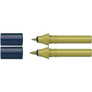 Schneider 040 Paint-It Twinmarker cartridges (brush tip & 1,0 mm ronde punt, kleurintensieve inkt op waterbasis, voor gebruik op papier, >95% gerecyclede kunststof) olijfgroen 043