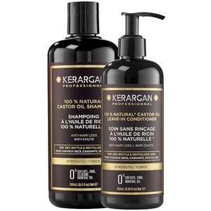 Kerargan - Duo Anti-Håravfall Schampo och Leave-In med Ricinolja För Torrt, Skört och Svagt Hår - Stärker och Stimulerar - Utan Sulfater, Parabener och Silikoner - 500ml + 350ml