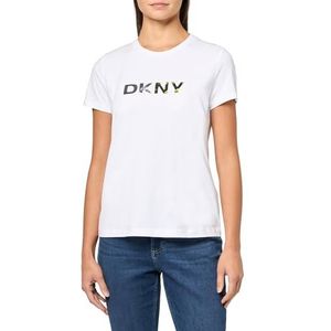 DKNY, Damesblouse/shirt, S/S HI LO PRNTD logo, wit, M, wit, M