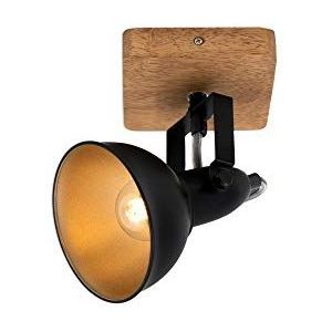 Briloner Leuchten - Spotlamp, wandspot, wandlamp retro, vintage, draai- en zwenkbaar, 1x E14, metalen hout, zwart-goud, 110x110x157mm (l x b x h)