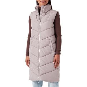 JdY JDYFINNO Long Padded Waistcoat New NOOS Vest voor dames, Driftwood/Detail: Silver Zip, S, Driftwood/Detail: zilveren rits, S