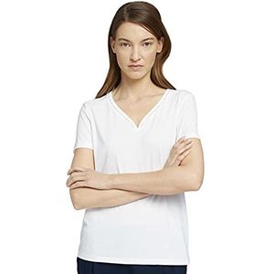TOM TAILOR Dames T-shirt met V-hals 1025833, 10315 - Whisper White, XL