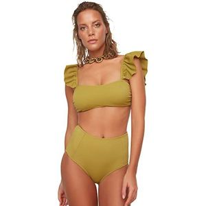 Trendyol Dames gestructureerde cup genaaid bikini bottoms, groen, 34