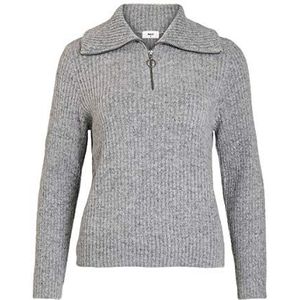 Object Vrouwelijke gebreide trui met rolkraag en ritssluiting, lichtgrijs gem., XL