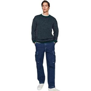 Trendyol Heren GESTREFT Lange Mouwen Regular Sweater, groen, L