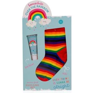 Accentra - Verzorgingsset OVER THE RAINBOW in mooie geschenkdoos, incl. voetlotion en sokken in regenboogpatroon - cadeauset voor meisjes of jongens voor verjaardag, Pasen of Kerstmis