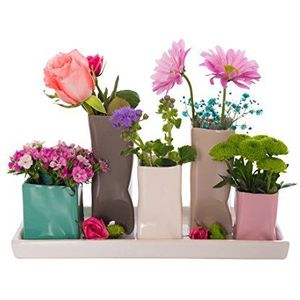 Jinfa Moderne keramische vazen voor binnen | Veelkleurig | 29,5 x 11 x 16 cm | Set van 5 vazen | Decoratieve bloempotten, moderne ornamenten, cadeau, pronkstuk keramiek