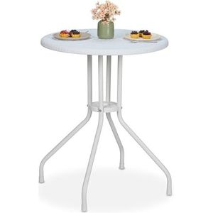 Relaxdays tuintafel, HxØ: 73 x 60 cm, rotanlook, kunststof & staal, kleine buitentafel, ronde balkontafel, modern, wit